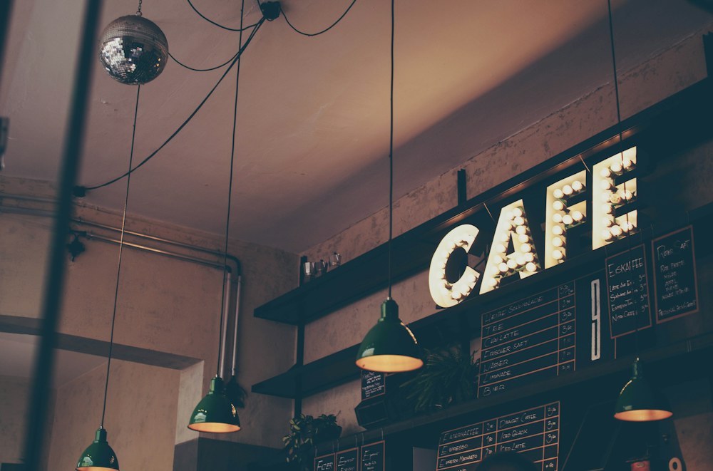 A warm café interior, illustrating the possibilities of a local business.